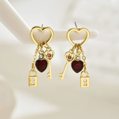 Valentine's Day Gift Luxury Love Earrings With Rhine Stone Lock Series Diamond Lock-shaped Special-interest Earrings For Women