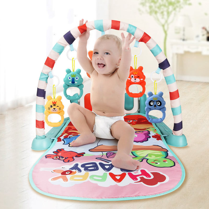 Infant play mat with piano and hanging toys