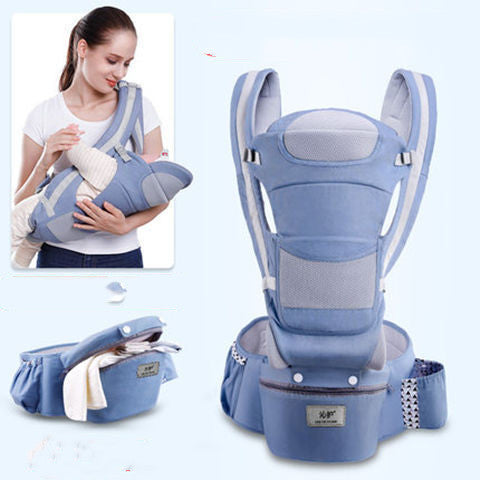 Multifunction baby carrier in gray breathable fabric